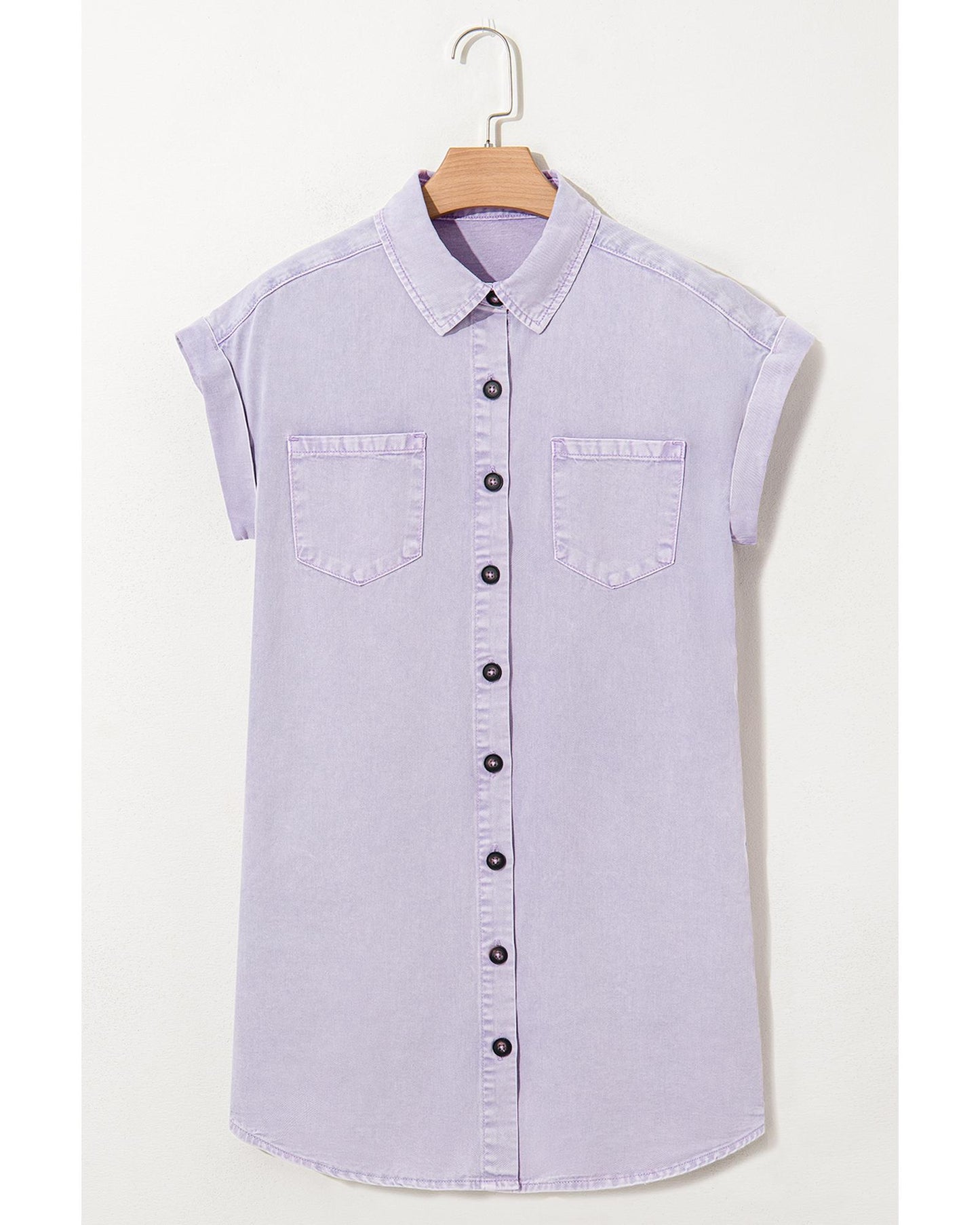 Orchid Petal Double Chest Pocket Denim Shirt Dress