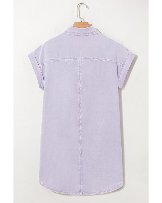 Orchid Petal Double Chest Pocket Denim Shirt Dress