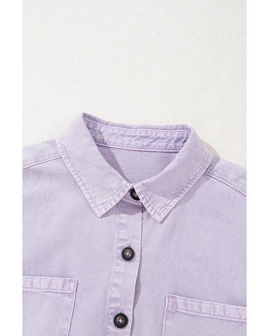 Orchid Petal Double Chest Pocket Denim Shirt Dress