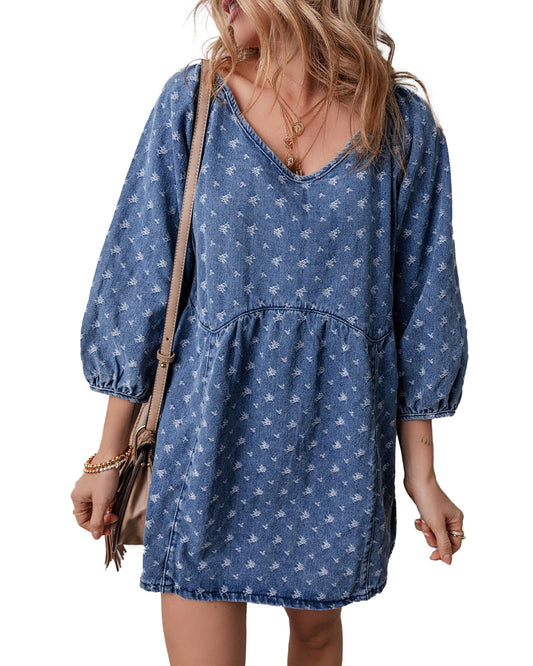 Ashleigh Textured Open Back Loose Fit Denim Dress