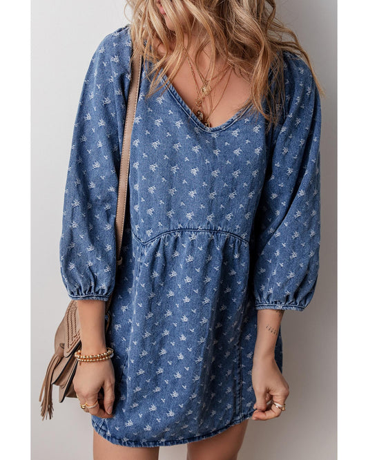 Ashleigh Textured Open Back Loose Fit Denim Dress