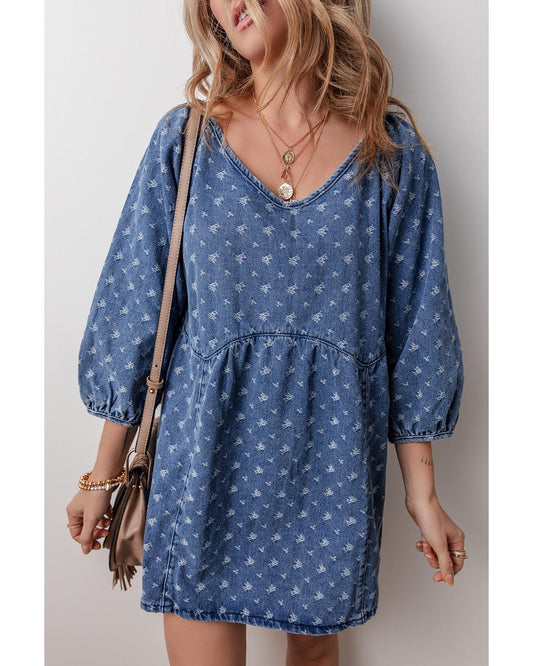 Ashleigh Textured Open Back Loose Fit Denim Dress