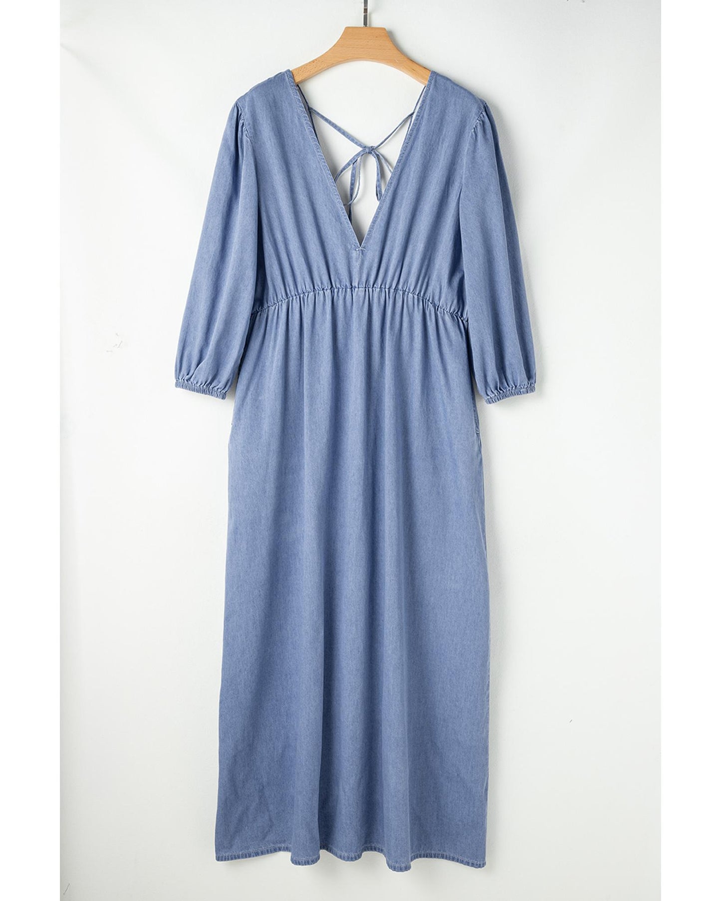 Myosotis Chambray V Neck Bracelet Sleeve Maxi Dress