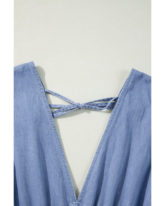 Myosotis Chambray V Neck Bracelet Sleeve Maxi Dress