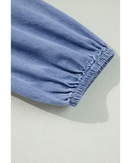 Myosotis Chambray V Neck Bracelet Sleeve Maxi Dress