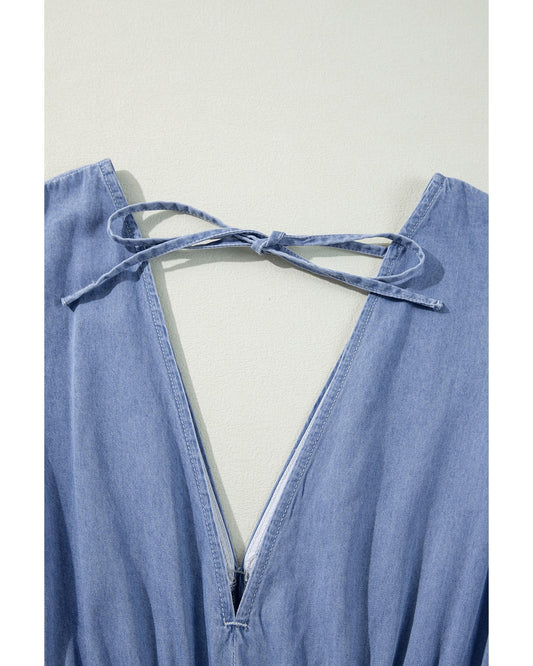 Myosotis Chambray V Neck Bracelet Sleeve Maxi Dress