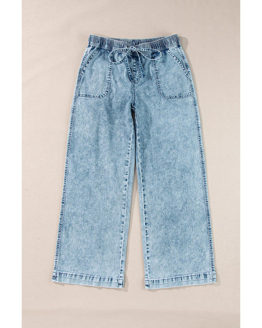 Mineral Wash Drawstring Loose Straight Denim