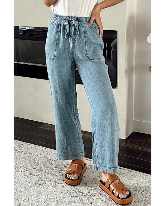 Mineral Wash Drawstring Loose Straight Denim
