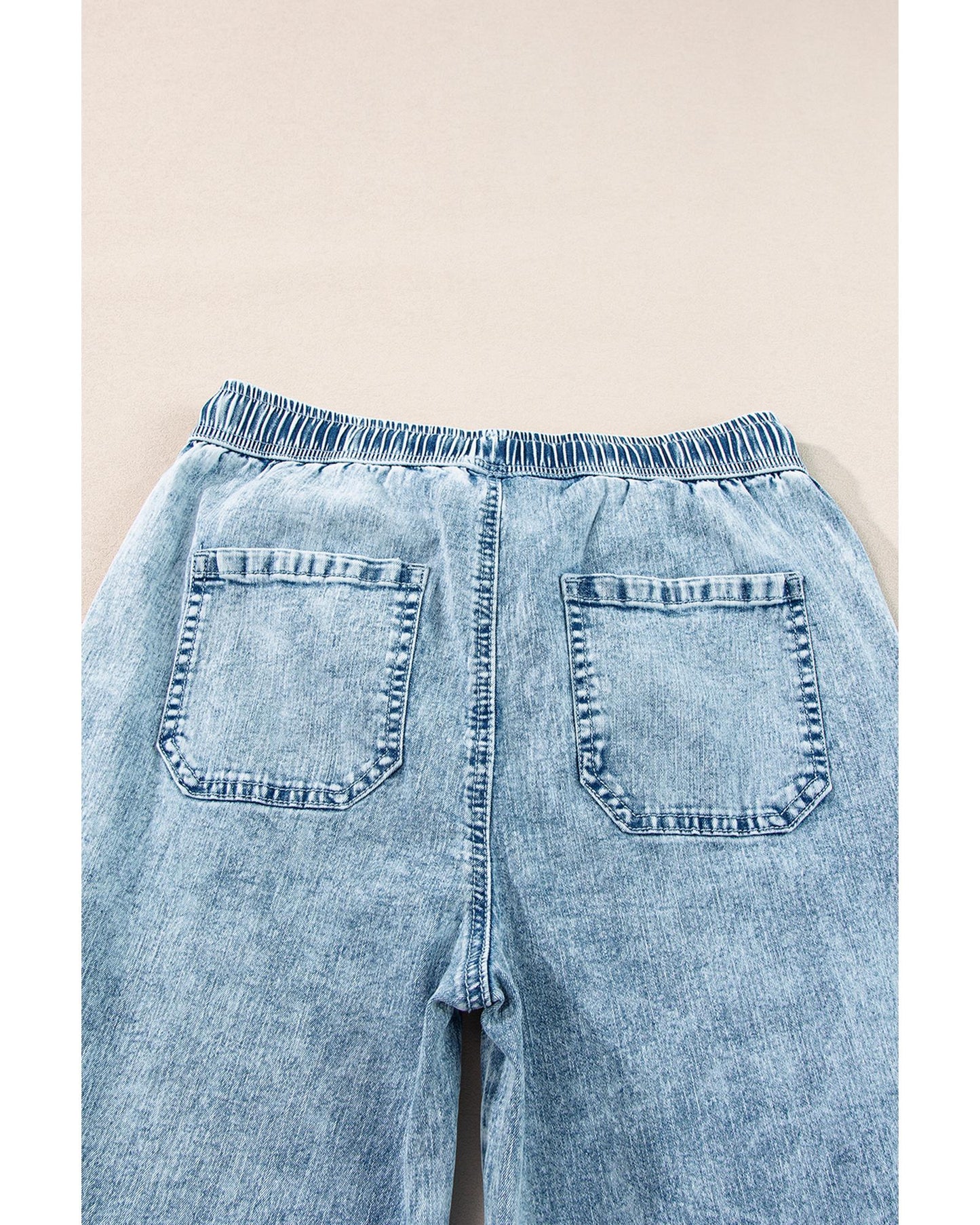 Mineral Wash Drawstring Loose Straight Denim