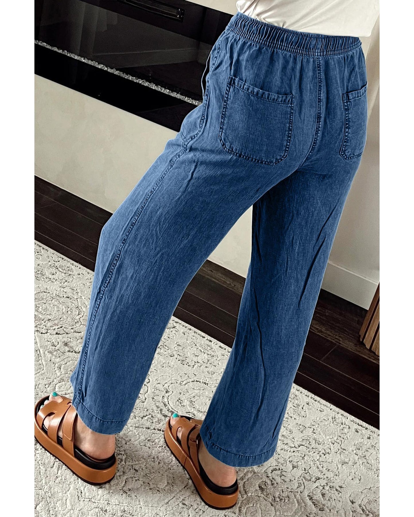 Mineral Wash Drawstring Loose Straight Denim