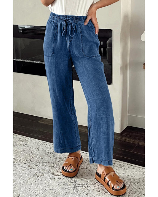 Mineral Wash Drawstring Loose Straight Denim