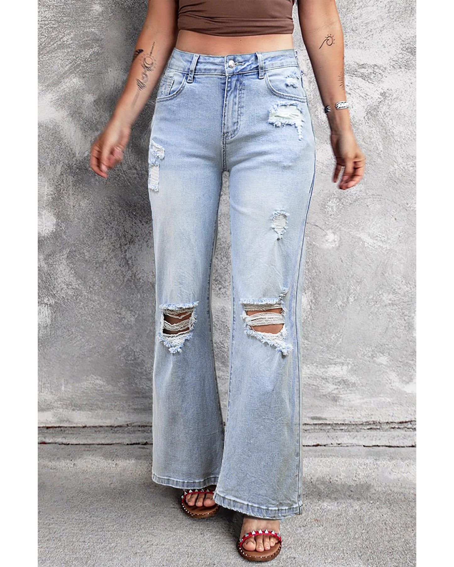 Beau Blue Light Wash Distressed Flare Jeans
