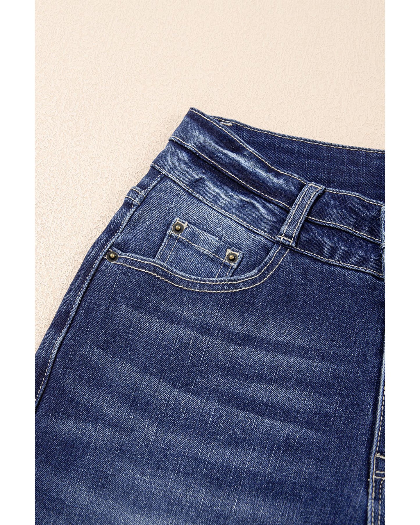 Sail Blue Distressed Raw Hem Flared Jeans