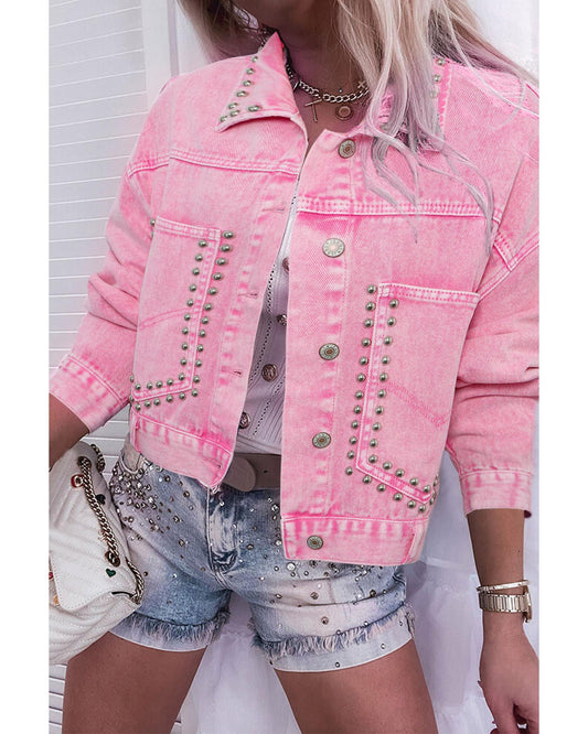 Rivet Studded Pocketed Denim Jacket