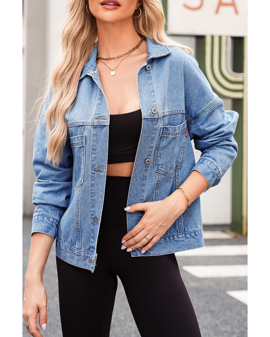 Wild Wind Washed Oversize Pocketed Denim Jacket - M