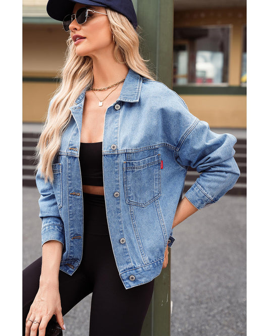 Wild Wind Washed Oversize Pocketed Denim Jacket - M