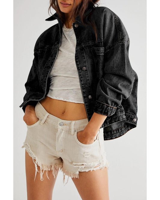Wild Wind Washed Oversize Pocketed Denim Jacket - M