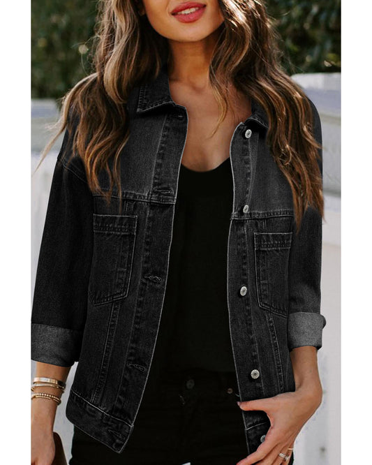 Wild Wind Washed Oversize Pocketed Denim Jacket - M