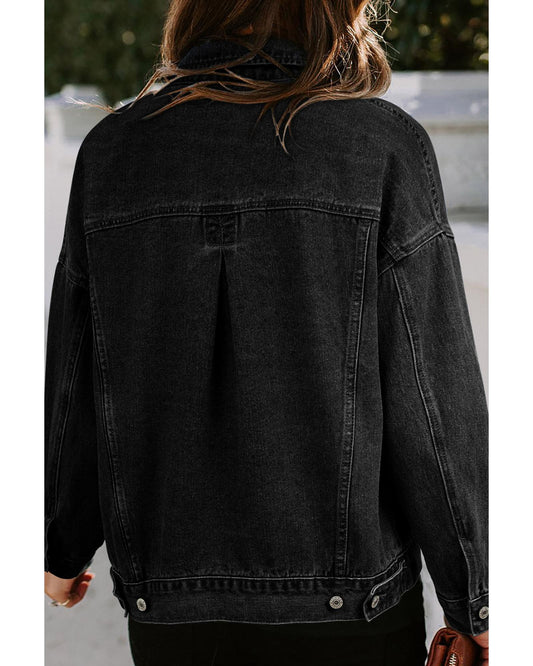 Wild Wind Washed Oversize Pocketed Denim Jacket - M