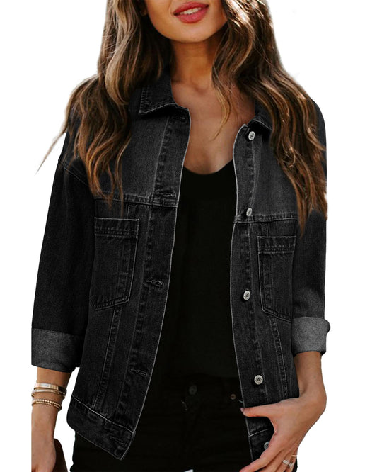 Wild Wind Washed Oversize Pocketed Denim Jacket - M