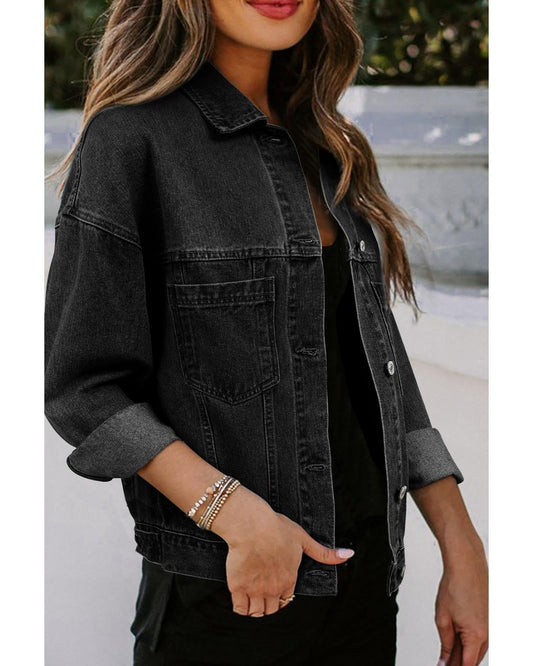 Wild Wind Washed Oversize Pocketed Denim Jacket - M
