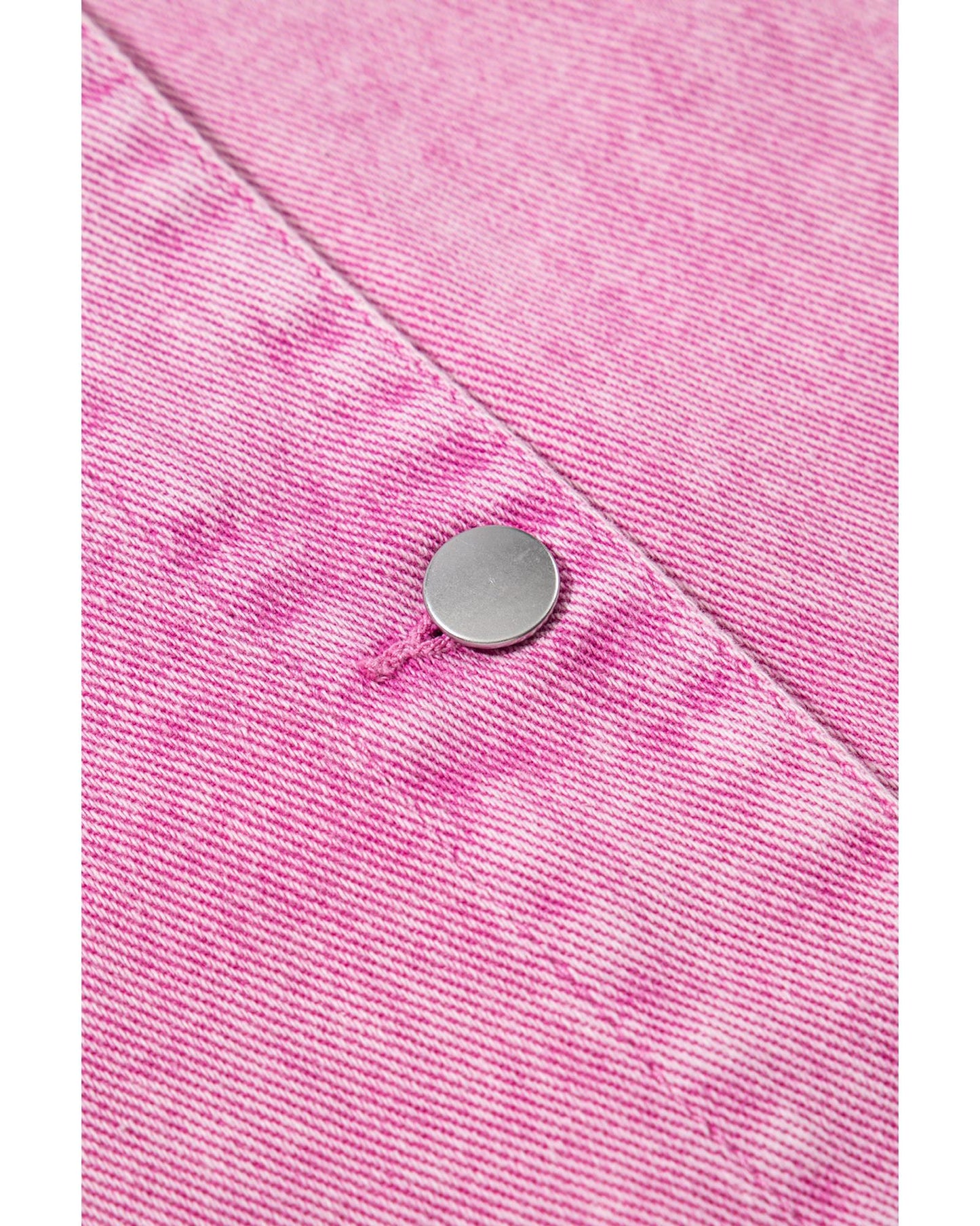 Pink Lace Patchwork Distressed Buttoned Denim Jacket - M