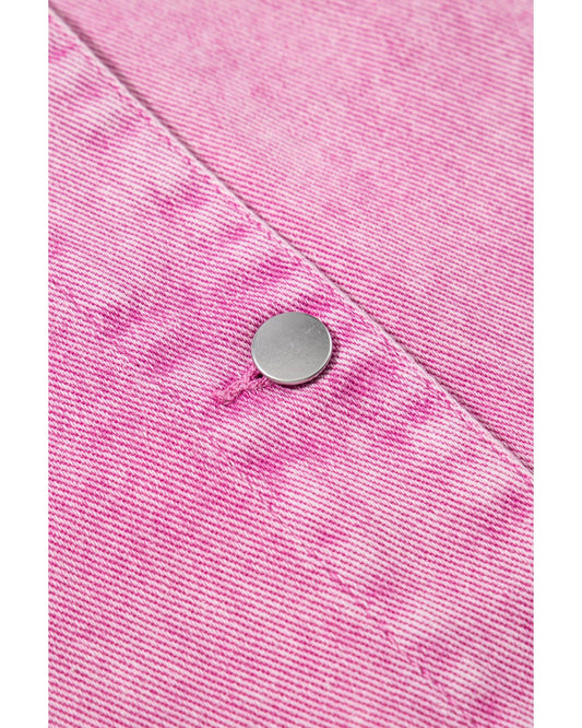 Pink Lace Patchwork Distressed Buttoned Denim Jacket - M