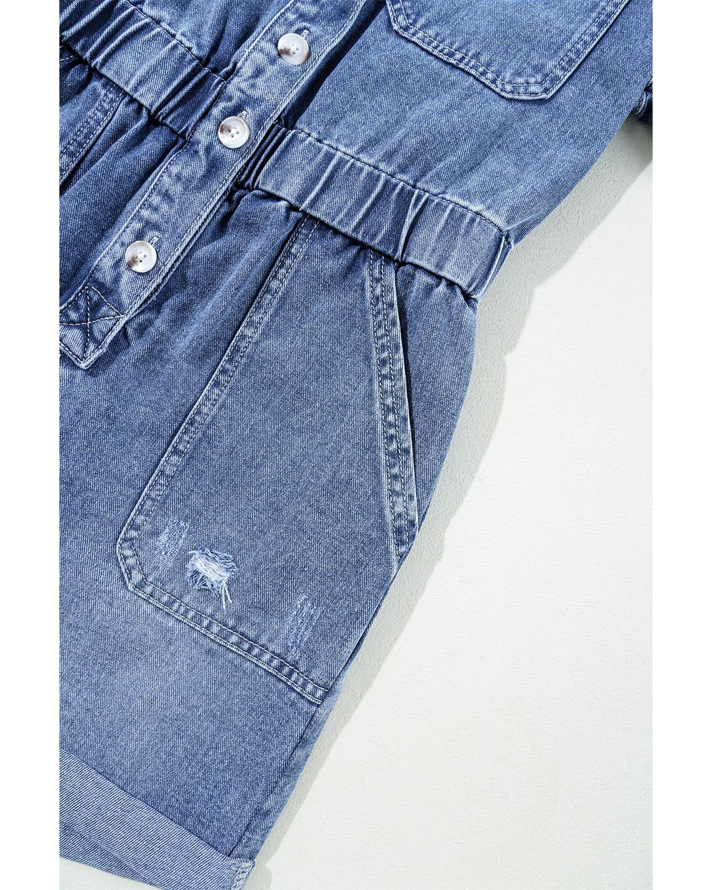 Dusk Blue Chest Pocket Front Buttoned Denim Romper