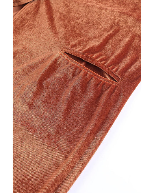 Brown Retro Velvet Long Sleeve Pocket Coat - M