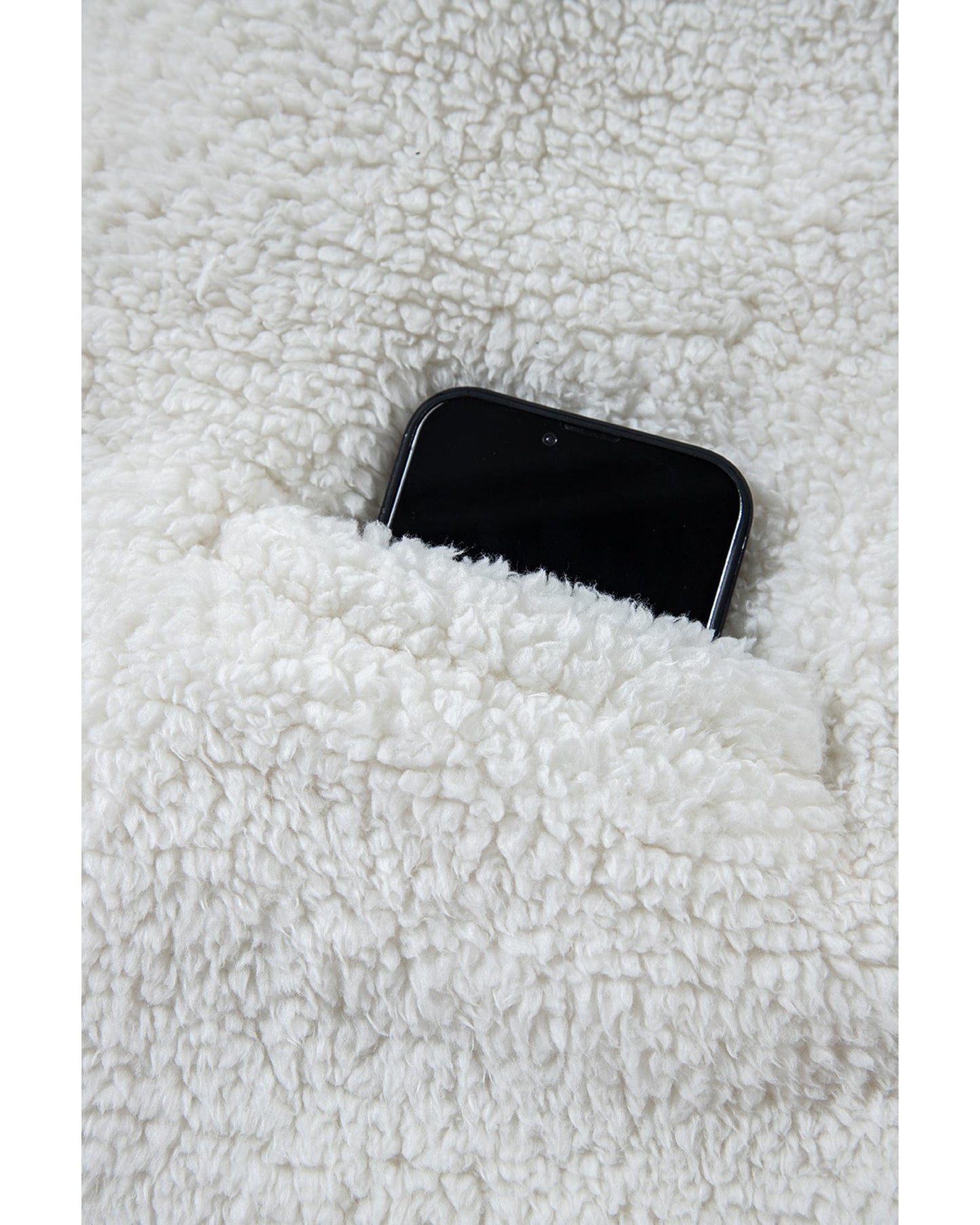 Beige Faux Fur Button Pocketed Lapel Collar Jacket - S