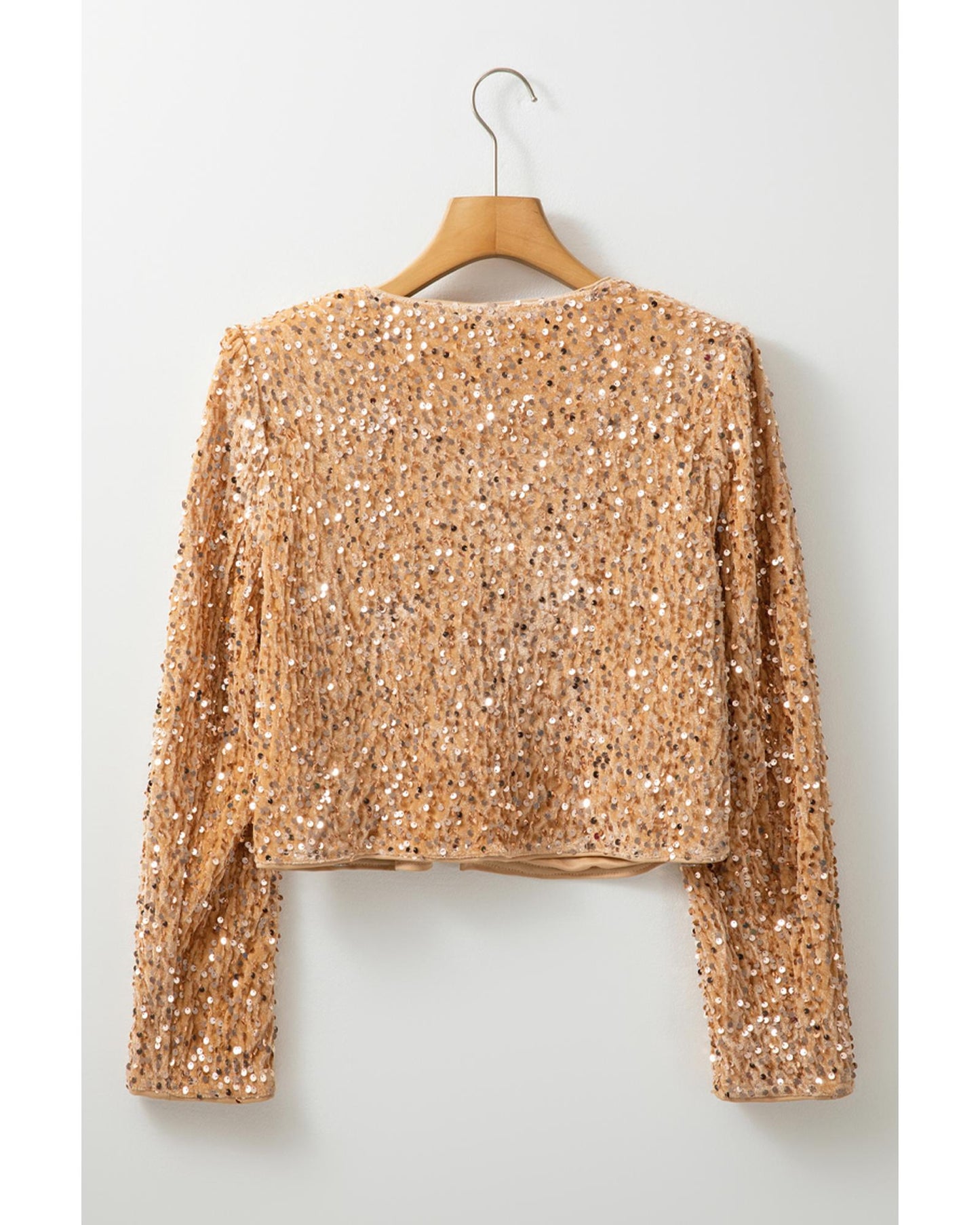 Black Sequined Open Front Cropped Jacket - L