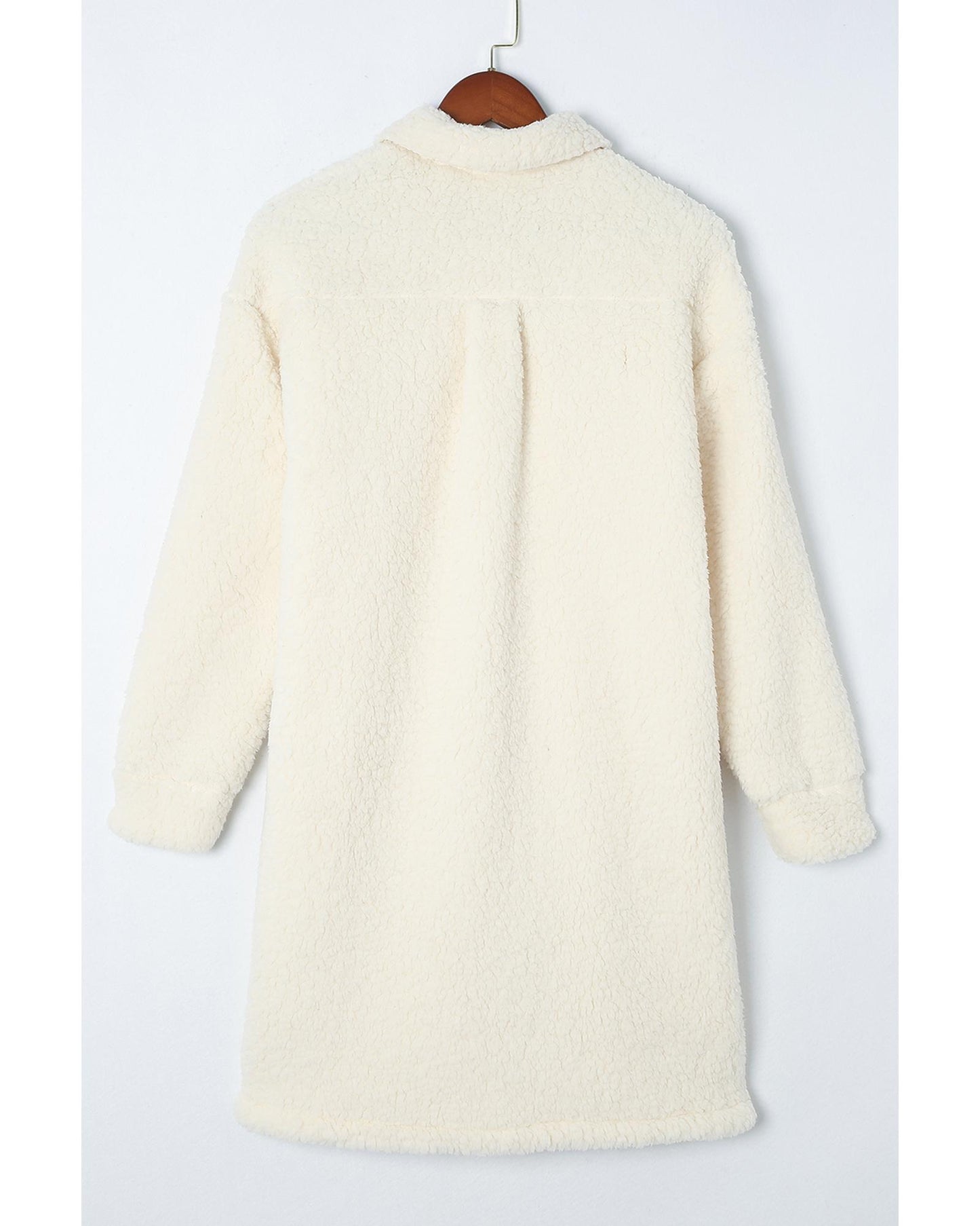 Beige Contrast Flap Pocket Single Breasted Teddy Coat - L
