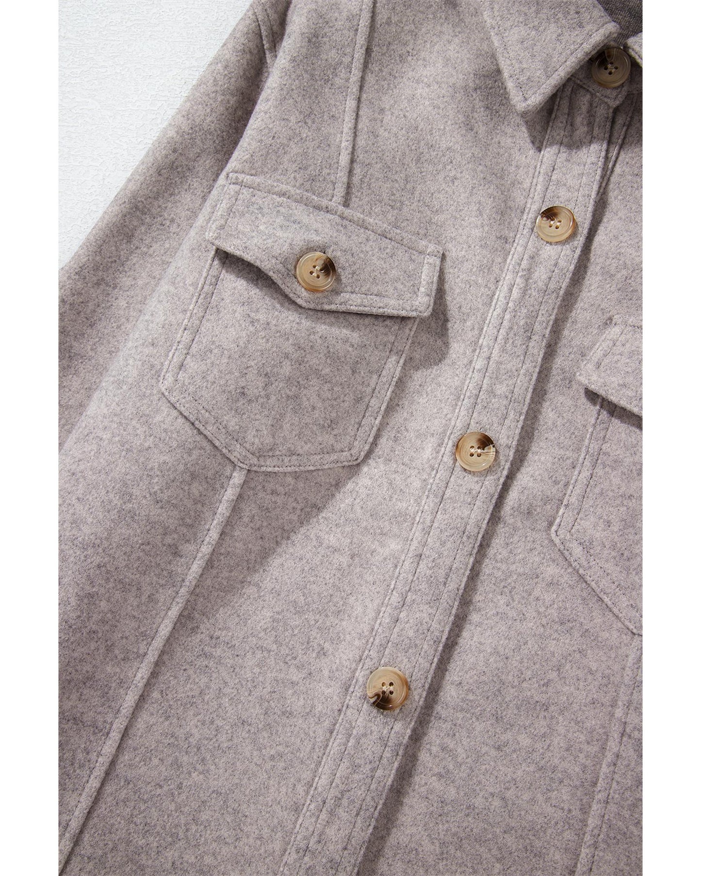 Light Grey Turn Down Collar Flap Pockets Buttoned Shacket - 2XL