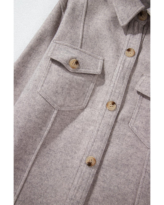 Light Grey Turn Down Collar Flap Pockets Buttoned Shacket - 2XL