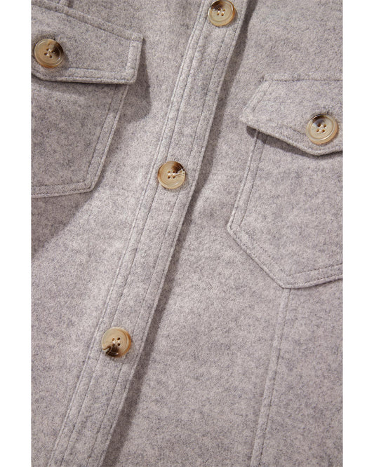 Light Grey Turn Down Collar Flap Pockets Buttoned Shacket - 2XL