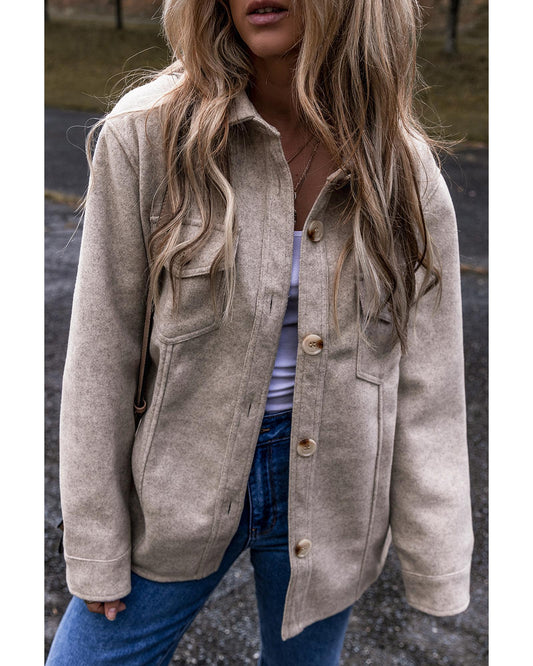 Light Grey Turn Down Collar Flap Pockets Buttoned Shacket - 2XL