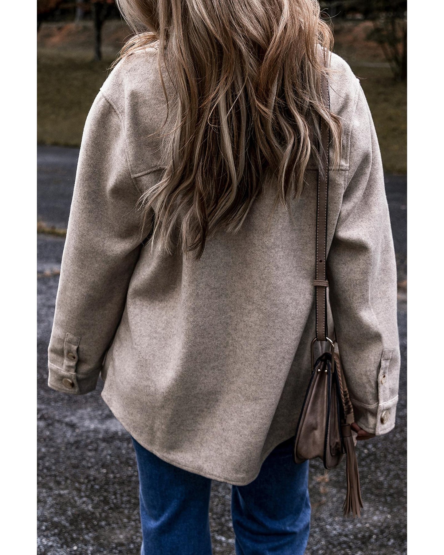 Light Grey Turn Down Collar Flap Pockets Buttoned Shacket - 2XL