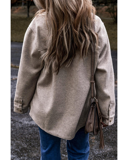Light Grey Turn Down Collar Flap Pockets Buttoned Shacket - 2XL