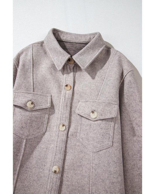 Light Grey Turn Down Collar Flap Pockets Buttoned Shacket - 2XL