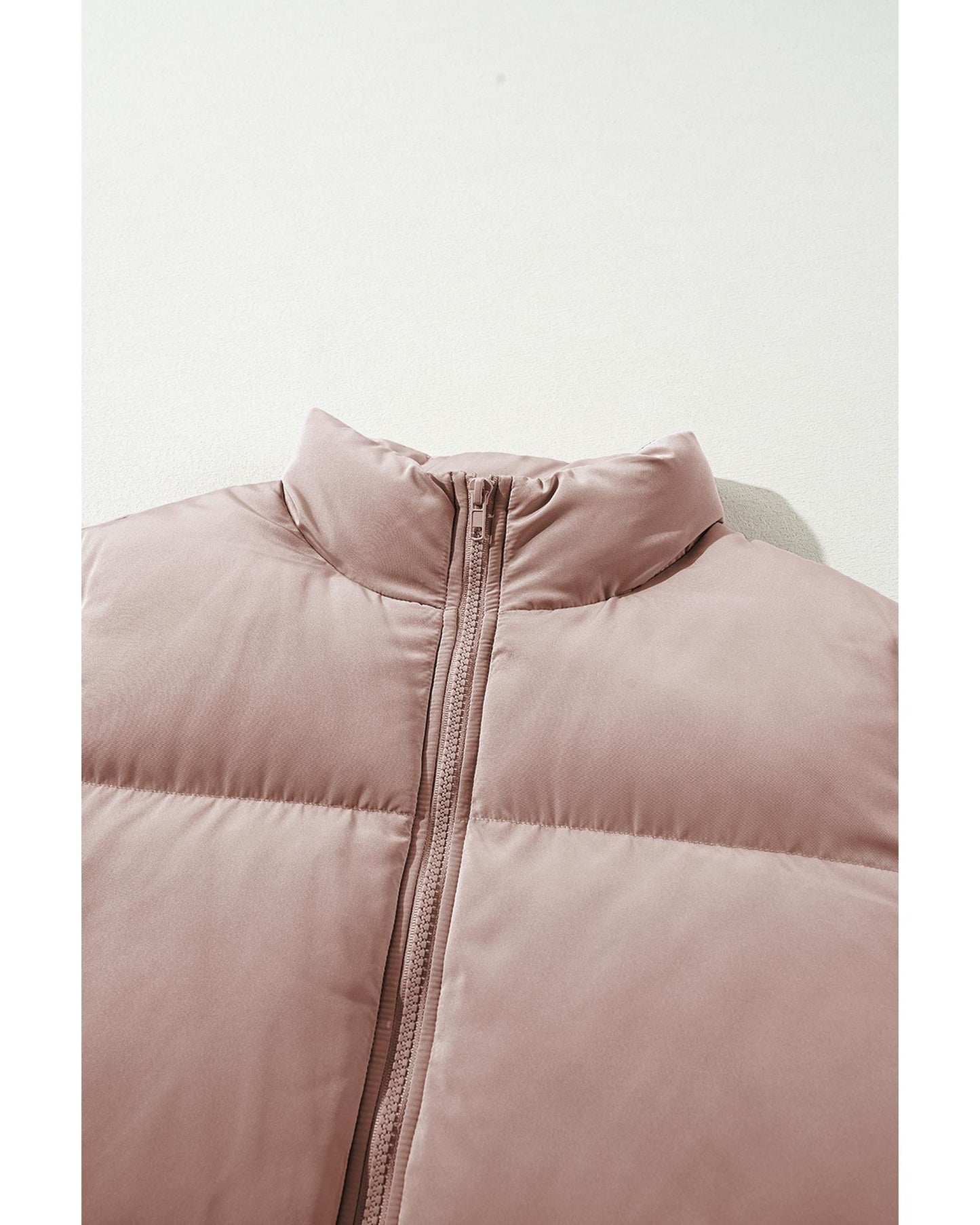 Apricot Pink Full Zipper Quilted Puffer Jacket