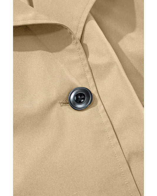 Pale Khaki Solid Color Lapel Collar Waist Tie Wind Coat - 2XL