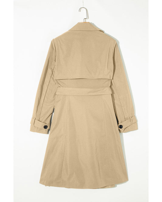 Pale Khaki Solid Color Lapel Collar Waist Tie Wind Coat - 2XL