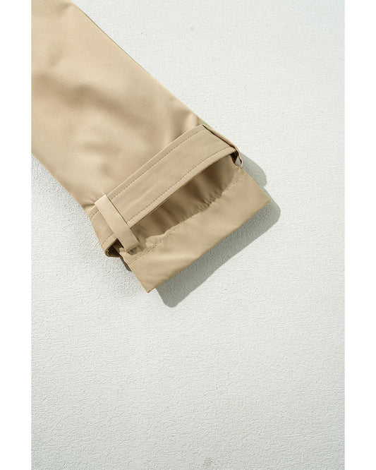 Pale Khaki Solid Color Lapel Collar Waist Tie Wind Coat - 2XL