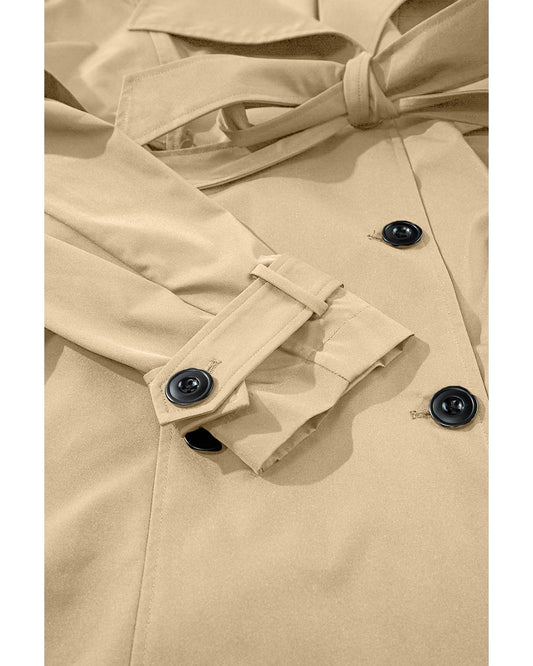 Pale Khaki Solid Color Lapel Collar Waist Tie Wind Coat - 2XL