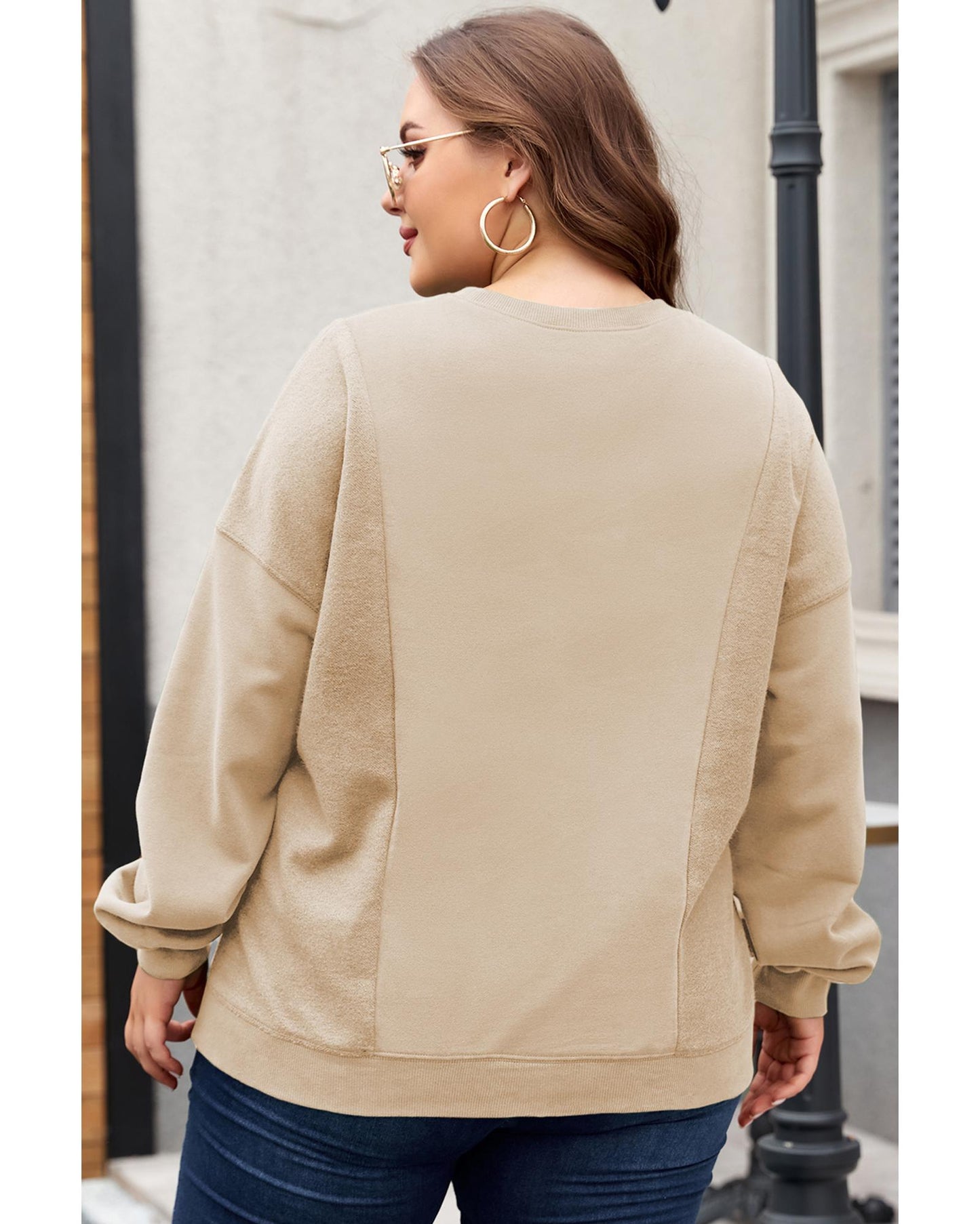 Plus Size Loose Patchwork Crewneck Sweatshirt