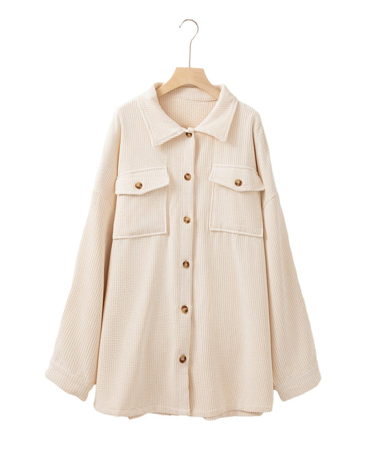 PLUS SIZE Oatmeal Textured Buttoned  Shacket