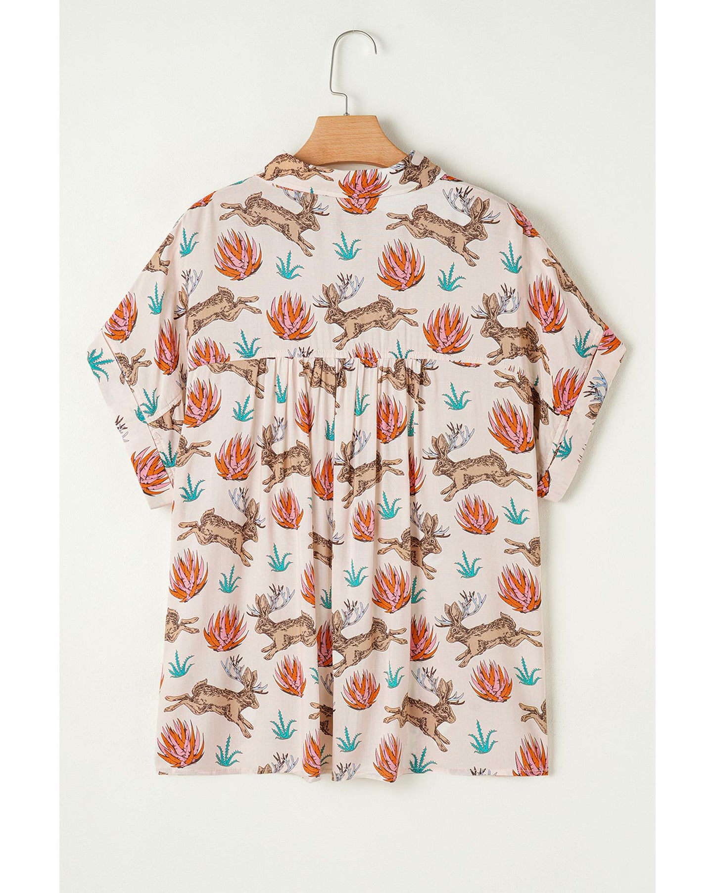 Plus size Printed Buttoned Short Sleeve Blouse