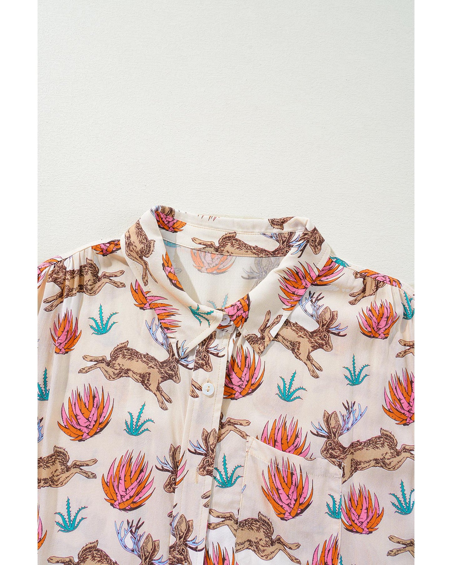 Plus size Printed Buttoned Short Sleeve Blouse