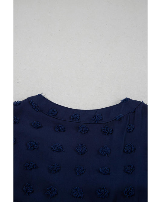 PLUS SUZE Dotty Textured Notched Neck Ruffled Dress