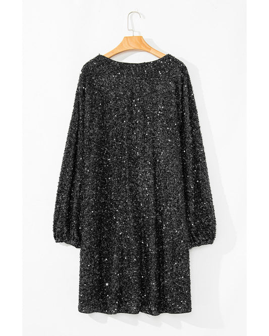 PLUS SIZE Bubble Sleeve Sequin Party Dress